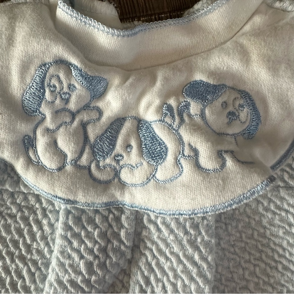 Vintage CARTERS puppy dog blue white one piece romper outfit baby boys 6 mo USA - Picture 3 of 9
